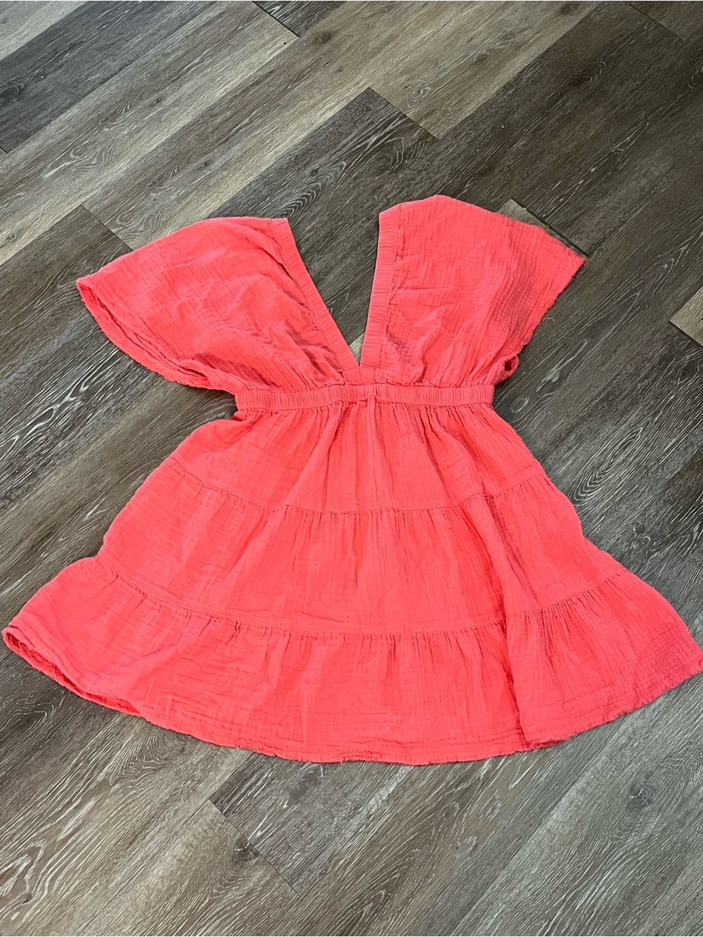 Aerie Coral Gauze Tiered Mini Dress / Oversized Tunic Top Size Medium